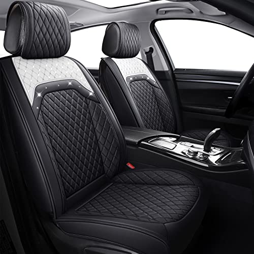 Front Seat Covers for Women Waterproof Leather with Bling Diamond Universal Fit Toyota Sienna Rav4 Honda Hyundai Elantra Ford Escape Edge Jeep Acura Passat (2PCS Front, Black) - color: 2 PCS Front/Black-Sparkly