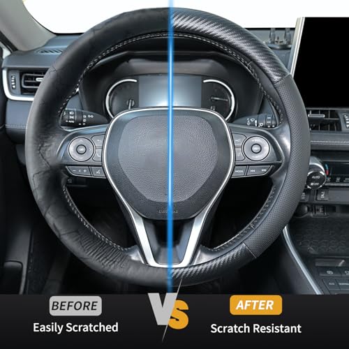 Uxcer Carbon Fiber Leather Steering Wheel Cover, Universal 14.5–15 Inch Non-Slip Breathable Steering Wheel Cover for Cars, Carbon Fiber - color: Carbon Fiber