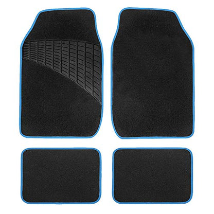 FH Group Color-Trimmed Non-Slip Carpet Car Floor Mats with Rubber Heel Pad – Universal Fit for Sedan, SUV & Truck – Full Set Blue/Black - color: BLUE
