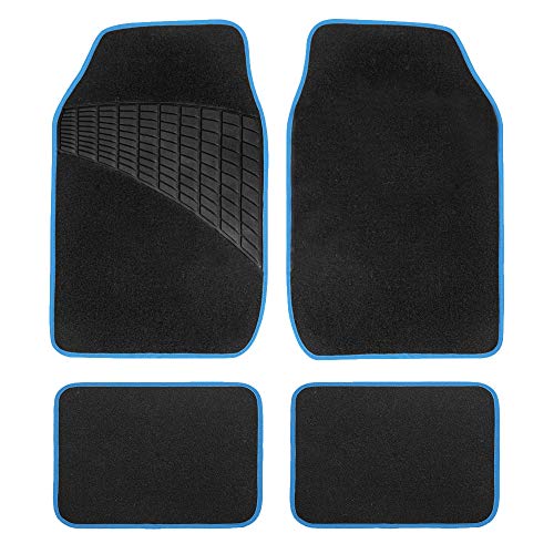 FH Group Color-Trimmed Non-Slip Carpet Car Floor Mats with Rubber Heel Pad – Universal Fit for Sedan, SUV & Truck – Full Set Blue/Black - color: BLUE
