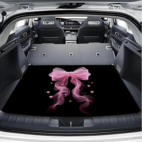 Universal Car Trunk Mat 29" x 39", Pink Bow and Heart All Weather Trunk Protection Cargo Liner, Durable Cargo Mat Rear Trunk Liner, Stylish Vehicle Interior Accessories Suitable for Most Car Models - color: Pink Bow and Heart