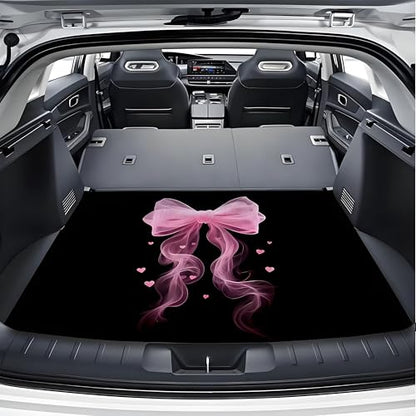 Universal Car Trunk Mat 29" x 39", Pink Bow and Heart All Weather Trunk Protection Cargo Liner, Durable Cargo Mat Rear Trunk Liner, Stylish Vehicle Interior Accessories Suitable for Most Car Models - color: Pink Bow and Heart