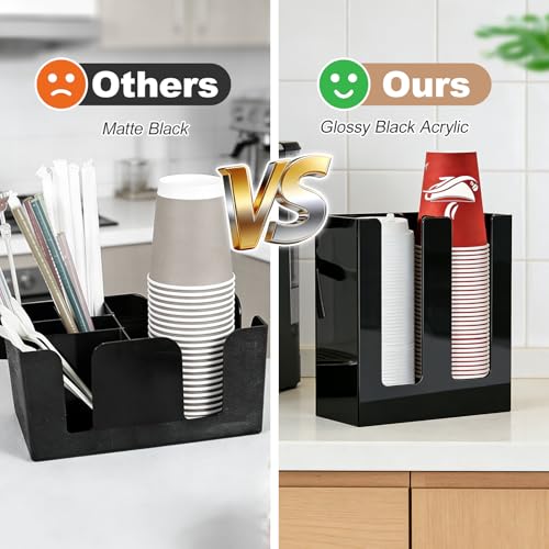MYITYARD Coffee Cup Holder, Cup and Lid Organizer fits 5 to 16 oz Disposable Paper & Plastic Cups, Cup Dispenser Countertop, Acrylic Cup Storage for Home, Kitchen, Office (2 Compartment) - size: 2 Compartment