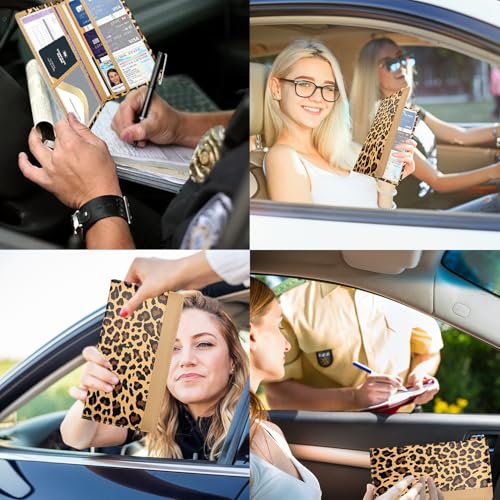 Car Registration and Insurance Holder with Magnetic Closure, Universal Document Organizer for License, Insurance Cards & Glove Box Storage (Leopard-Brown) - color: Leopard-Brown