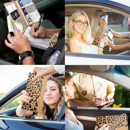 Car Registration and Insurance Holder with Magnetic Closure, Universal Document Organizer for License, Insurance Cards & Glove Box Storage (Leopard-Brown) - color: Leopard-Brown