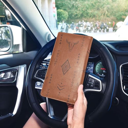 linqin Car Registration and Insurance Card Holder, Western Bull Boho Glove Box Organizer Card Document Wallet - color: Western Bull Boho