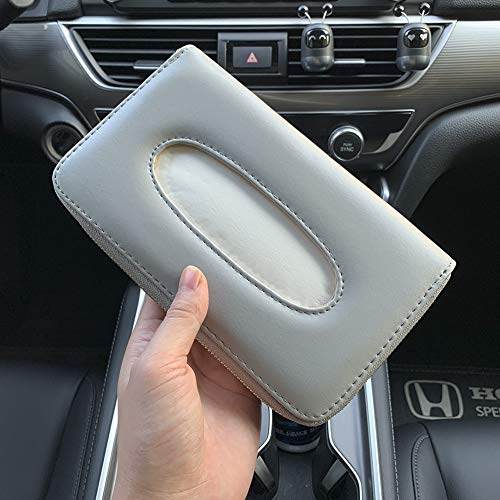 Car Sun Visor Tissue Holder, Napkin Holder, PU Leather Backseat Tissue Case Holder for Car Vehicle with Zipper (Grey)
