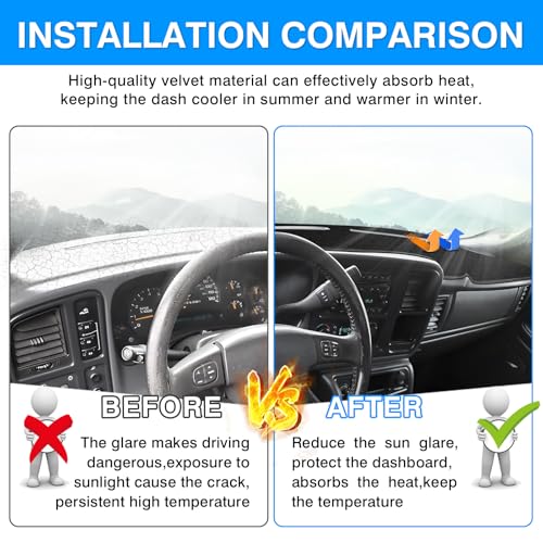 Autorder Dashboard Cover Mat for Chevy Chevrolet Silverado/GMC Sierra 1999-2006, GMC Yukon XL/Suburban Tahoe Avalanche 2000-2006 Accessories Upgrade Dash Mat Sunshade Glare UV Rays Protector - size: Black 1999-2006 Chevy Silverado