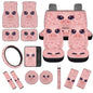 Cute Pig Car Seat Cover Full Set 17 Pc,Floor Mats/Car Seat Cushion/Steering Wheel Cover/Seat Belt Mats/Armrest Mats/Coasters/Keychains Interior Protective Accessories 15 - color: Cute Pig