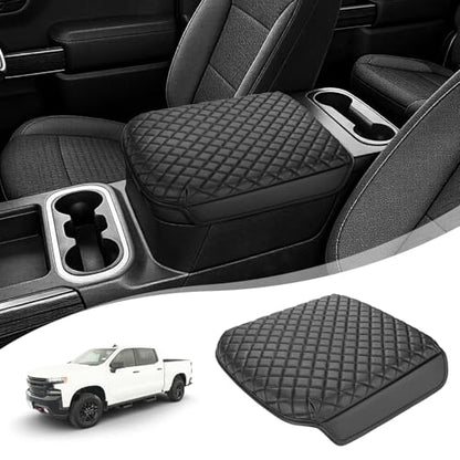 Center Console Armrest Cover for Chevy Chevrolet Silverado 1500/GMC Sierra 2019-2026, Yukon/Suburban/Tahoe 2021-2026, PU Leather Middle Console Lid Protector Arm Rest Cushion Thick Pad(Bucket Seat)