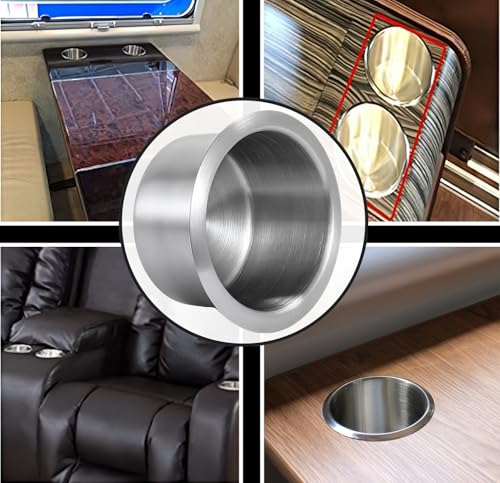 2Pcs Stainless Steel Drop-in Cup Drink Holder Silver Game Table Cup Holder Insert Cinema Sofa Drop-in Drink Cup Holder for Sofa, Boats, Bench, Desk, RV Cars (OD 4.2" ID 3.3")