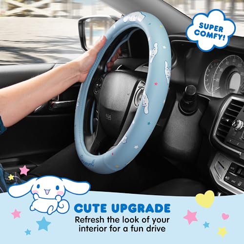 Sanrio Hello Kitty and Friends Cinnamoroll Blue Car Steering Wheel Cover, Universal Fit Cute Accessories for Women Stylish Decor Gifts Hello Kitty Car Accessories - Fits Standard Wheels 14.5"-15" - style: Cinnamoroll Blue