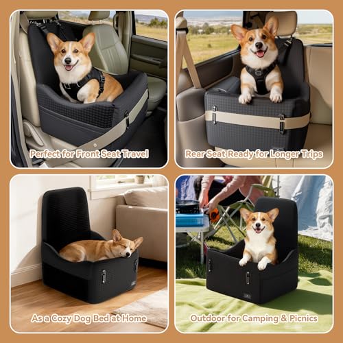 PETSFIT Dog Booster Car Seat for Small/Medium Dogs Up to 35 lbs – Patented Safety System, 5" Memory Foam Pet Car Seat, Fully Detachable and Washable Cover, Front/Back Seat Travel Booster (Black) - color: Black