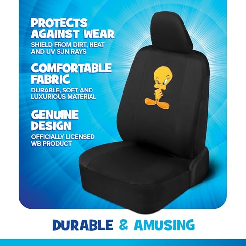 Warner Brothers Looney Tunes Tweety Bird Front & Rear Car Seat Covers Full Set - Easy to Install Durable & Stylish Polyester Fabric Car Seat Cover - Airbag Compatible Universal Fit Car Accessories - size: Full Set, style: Tweety Bird