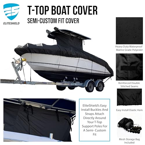 Heavy Duty T-Top Boat Cover, Fits 32ft to 34ft Long Center Console Boat with T-Top Hard-Top, Waterproof Fade Resistant T Top Boat Storage Cover (Black, Size 8: 32'-34' Long, Beam 140" W) - color: Black, size: Size 8: 32'-34' Long, Beam 140" W