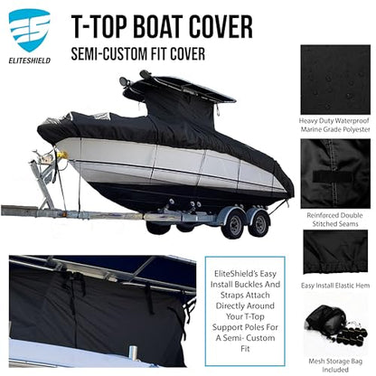 Heavy Duty T-Top Boat Cover, Fits 32ft to 34ft Long Center Console Boat with T-Top Hard-Top, Waterproof Fade Resistant T Top Boat Storage Cover (Black, Size 8: 32'-34' Long, Beam 140" W) - color: Black, size: Size 8: 32'-34' Long, Beam 140" W