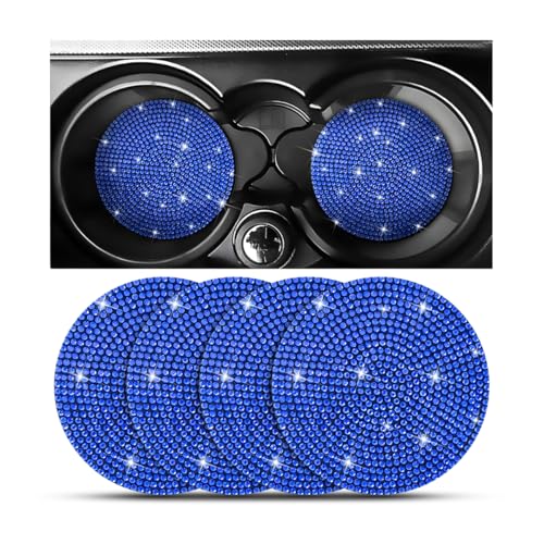 Bling Car Cup Holder Coaster, Crystal Rhinestone Anti-Slip Insert Coasters, Universal 2.75 Inch Fashion Automotive Cup Mat, Car Interior Accessories Decor Gifts for Women (Dark Blue, 4PCS) - color: Dark Blue, size: 4PCS