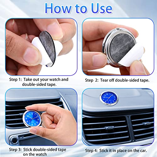 2 Pieces Stick on Dashboard Car Clock Mini Tiny Small Luminous Disposable Car Vent Clocks Watch for Dashboard Boat Bike Home(Black, Blue) - color: Black, Blue