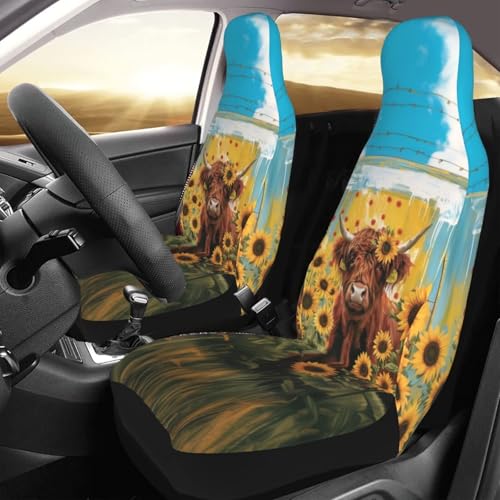 Car Seat Covers Cute Cow Bucket Seat Cover Universal fit Auto Front Seats Protector for Car SUV Sedan Truck Yellow Sunflower Highland Cattle Car Accessories - color: Cute Cow