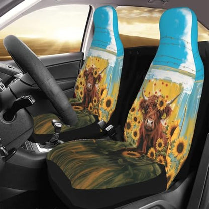 Car Seat Covers Cute Cow Bucket Seat Cover Universal fit Auto Front Seats Protector for Car SUV Sedan Truck Yellow Sunflower Highland Cattle Car Accessories - color: Cute Cow