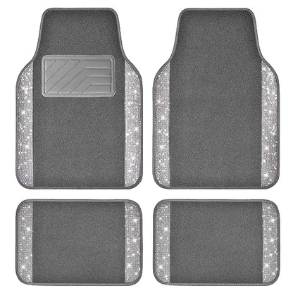 CAR PASS Bling Diamond Car Mats Shining Carpet Crystal Rhinestones Sparkly Glitter Floor Mats with Anti-Slip PVC Heel Pad Universal Fit for Automotive SUV, Sedan, Car, Van, 4pcs for Girl Women, Gray - color: Gray