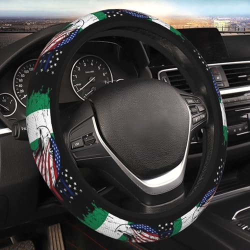 Nigeria Nigerien Flag America Eagle Breathable Neoprene Steering Wheel Cover - Anti-Slip Floral Design Universal Fit for Cars/Trucks/Suvs (14.5"-15" Inch) - color: Nigeria Nigerien Flag America Eagle
