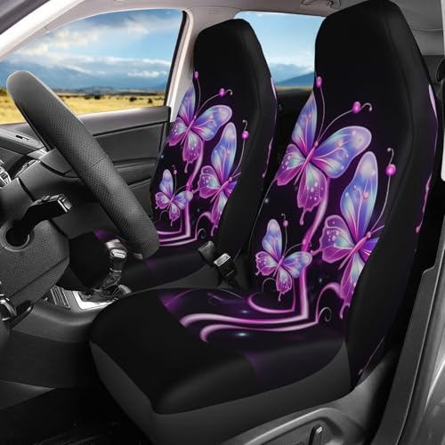 Dujiea 3D Purple Butterfly Car Front Seat Covers 2 Pcs Universal Auto Seat Covers Front Seats Only, Vehicle Bucket Seat Protectors Fit for Most Car SUV Sedan and Truck - color: 3D Purple Butterfly