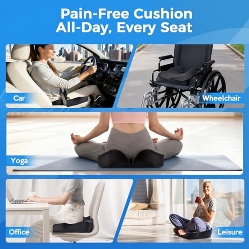 Seat Cushion for Office, Car & Wheelchair - Premium Memory Foam with Ergonomic U-Shape Design - Enhanced Comfort for Tailbone, Hip & Sciatica Support, Non-Slip Base & Machine Washable Cover