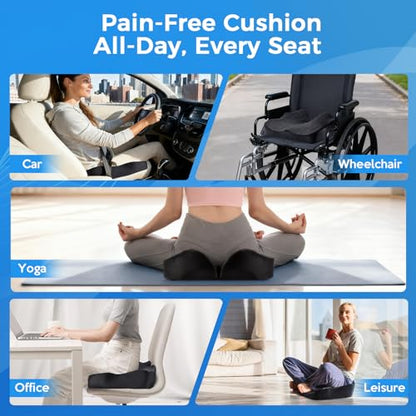 Seat Cushion for Office, Car & Wheelchair - Premium Memory Foam with Ergonomic U-Shape Design - Enhanced Comfort for Tailbone, Hip & Sciatica Support, Non-Slip Base & Machine Washable Cover