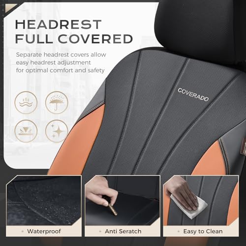 Coverado Car Seat Covers Full Set, Automotive Front and Rear Seat Covers, Leather Car Seat Covers Full Set 5 Seats, Airbag-Compatible, Brown Seat Covers for SUV Sedan Truck - color: Black-brown, size: FullSet