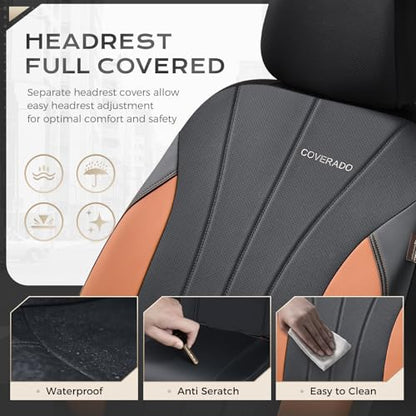 Coverado Car Seat Covers Full Set, Automotive Front and Rear Seat Covers, Leather Car Seat Covers Full Set 5 Seats, Airbag-Compatible, Brown Seat Covers for SUV Sedan Truck - color: Black-brown, size: FullSet