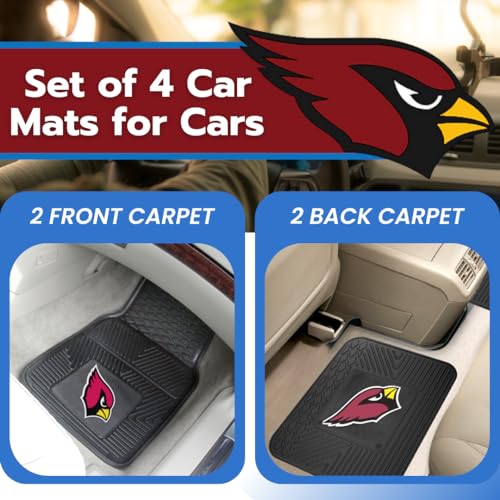 Fanmats Arizona Cardinals Set of 4 Car Mats for Cars, SUV, Pickups - All Weather Technology Protection, Deep Reservoir Design, Universal Fit - 3D NFL Team Logo - 29”x17” Front - 14” x 17” Rear Mat