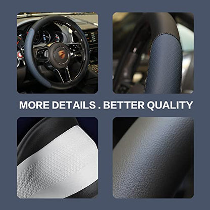Steering Wheel Cover, Microfiber Leather Splicing with Classic Embossing,Contrasting Colors Anti-Slip Breathable Auto Car Steering Wheel Cover Fit 15 Inch Car Wheel Protector (Black&Blue) - color: Black&Blue