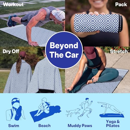 2 Pack Car Seat Towel Covers, Sweat Protector for Front Seats, Premium Thickened Microfiber with Boho Geometric, Breathable & Quick Dry, Slip-on Headrest Pocket for Gym, Beach, Running (Royal Blue) - color: Royal Blue