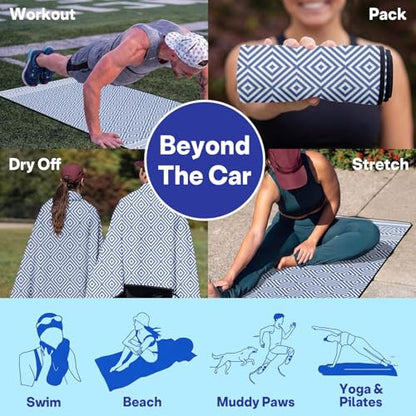 2 Pack Car Seat Towel Covers, Sweat Protector for Front Seats, Premium Thickened Microfiber with Boho Geometric, Breathable & Quick Dry, Slip-on Headrest Pocket for Gym, Beach, Running (Royal Blue) - color: Royal Blue