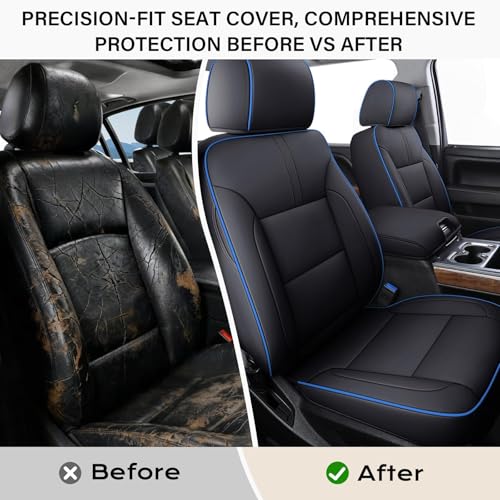 Coverado Chevy Silverado Seat Covers, Faux Leather Seat Covers Fit for Chevy Silverado GMC Sierra 2007-2026 1500, 2015-2026 2500HD 3500HD Crew Double Extended Cab (Front,Blueline) - color: Blueline, size: Front(2007-2025)