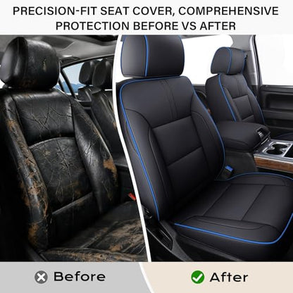 Coverado Chevy Silverado Seat Covers, Faux Leather Seat Covers Fit for Chevy Silverado GMC Sierra 2007-2026 1500, 2015-2026 2500HD 3500HD Crew Double Extended Cab (Front,Blueline) - color: Blueline, size: Front(2007-2025)