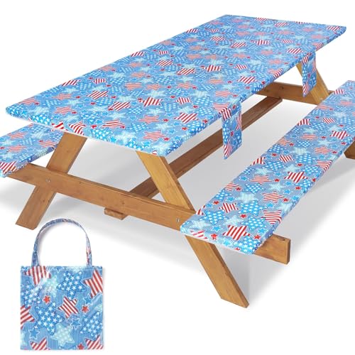 Picnic Table Cover with Bench Covers 6 Feet Water Proof Camping Table Clothes with Elastic Edges Rv Patio Equipment for Outside Campers Car Travel Gadgets Funny Gift for Who Have Everything - color: Blue Star Flag, size: 72*30Inch
