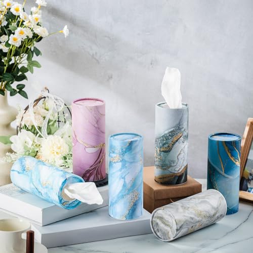 Outus 12 Pcs Marble Car Tissues Cylinder Holder with 3 Ply Facial Tissue Bulk Round Tissue Holder Travel Tissues Boxes Container for Car Cup Wedding Birthday Party - style: Marble