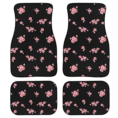 Pink Cherry Blossom Floor Mats for Cars Universal Watercolor Spring Flowers Japanese Floral Pattern Car Floor Mats Full Set Front Rear Foot Carpets All Weather Auto Accessories for Trucks - color: Pink Black
