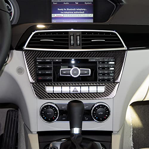 for Mercedes-Benz C-Class W204 2011-2013 Real Soft Carbon Fiber Center Console Dashboard Air Conditioning Control Button AC CD Media Frame Cover Trim Sticker Car Interior Accessories - color: CD Control Panel