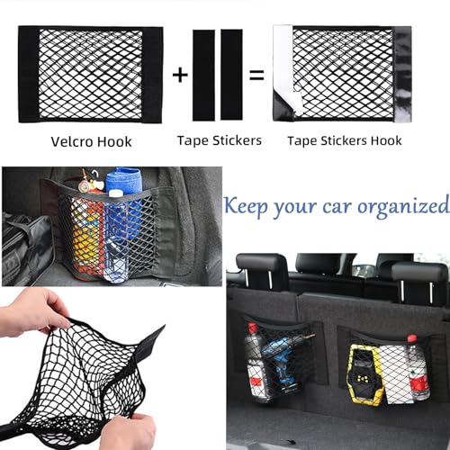 ZMD 2Pcs Universal Mesh Cargo Net with Adhesive Tape, 9.8x15.7in Small Cargo Car Storage Net RV Storage Netting Mesh Pocket Net Wall Sticker Organizer for Car Rv Trunk Boat (Black) - size: 15.7 x 9.8 Inches
