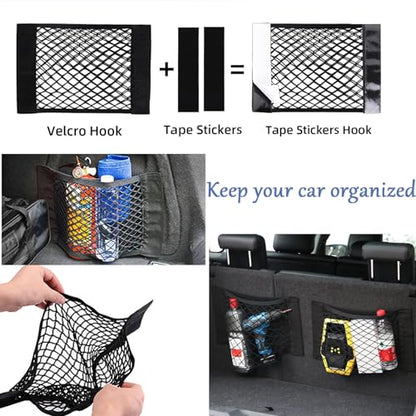 ZMD 2Pcs Universal Mesh Cargo Net with Adhesive Tape, 9.8x15.7in Small Cargo Car Storage Net RV Storage Netting Mesh Pocket Net Wall Sticker Organizer for Car Rv Trunk Boat (Black) - size: 15.7 x 9.8 Inches