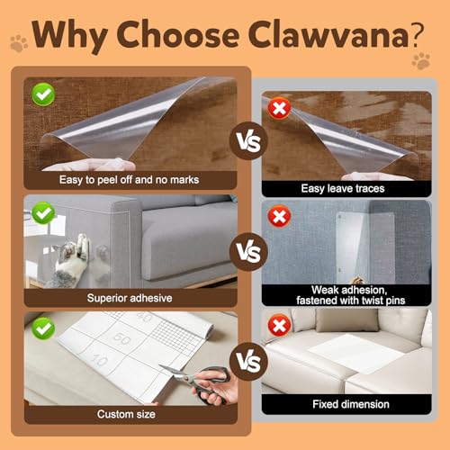 Anti Cat Scratch Furniture Protector, PET Single-Sided Sticky Couch Protector for Cats,100% Transparent Clear Training Self Adhesive Tape for Carpet, Sofa, Couch, Door (160in x12.4in)