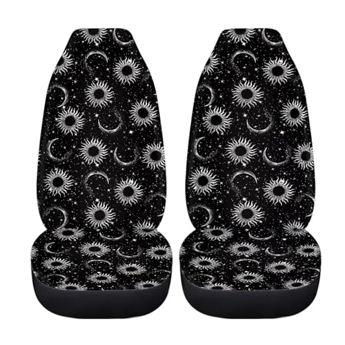 Celestial Moon Sun Star Print 2 Piece Car Seat Covers Front Seats Only Universal Bucket Seat Protector for SUV Van Trucks Black Car Accessories for Women Interior Cute Set - color: Celestial Sun Moon Star-Black