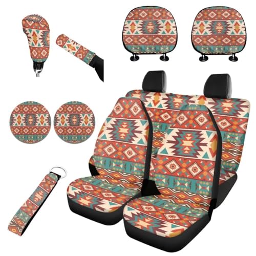 Horeset Aztec Style Full Set of 11pcs with Lanyards Key Holder,Farmhouse Rustic Bottle Holder Pad,Cars Headrest Protector,Gear Shift Knob and Handbrake Cover for Daily Outside Travel - color: Aztec Style-8