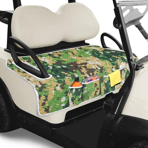 Golf Cart Seat Covers, Universal Golf Cart Seat Towel Blanket with 4 Front Pockets & Nonskid Bottom Fits for EZGO, Yamaha, Club Car and More 2 Person Seats Golf Carts - color: Green camouflage