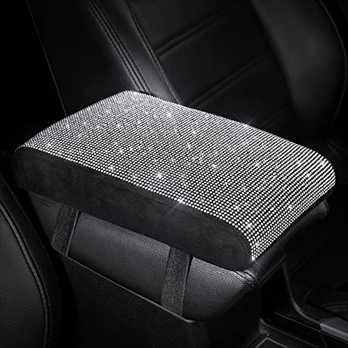 SEG Direct Diamond Auto Center Console Cover, Bling Car Armrest Cover, Memory Foam Armrest Cushion Pad with Crystal Rhinestones, Universal Seat Box Cover, White Diamond - color: White Diamond