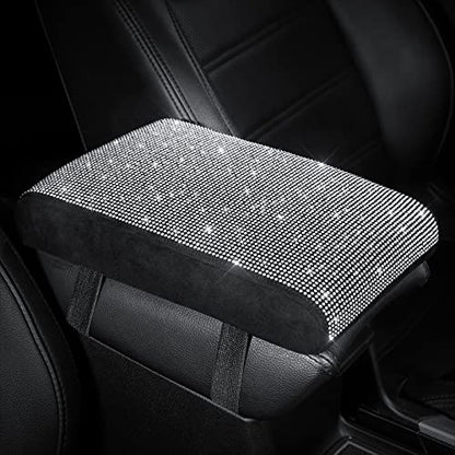 SEG Direct Diamond Auto Center Console Cover, Bling Car Armrest Cover, Memory Foam Armrest Cushion Pad with Crystal Rhinestones, Universal Seat Box Cover, White Diamond - color: White Diamond