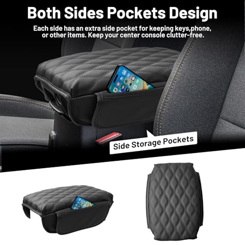Autorder Center Console Cover for 2018-2026 Jeep Wrangler JL/Gladiator JT Accessories Leather Armrest Cushion Cover with Storage Pockets Anti-Scratch Armrest Pad for Cat Dog Pet - size: 2018-2026 Jeep Wrangler